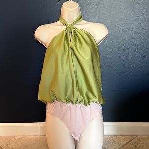 Strut and Bolt Green silky backless bodysuit top - size large from Vici